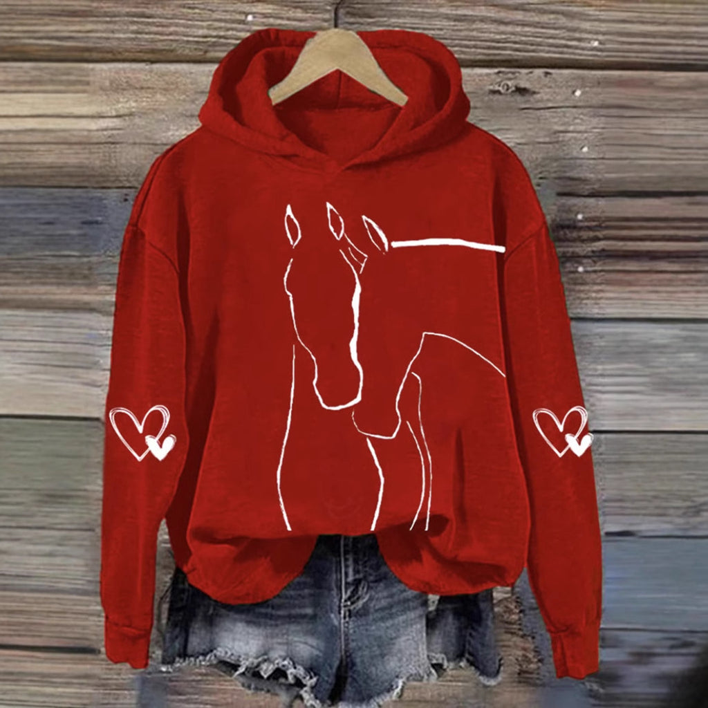 Loose Fit Hoodie with Simple Geometric Line-Art Pattern