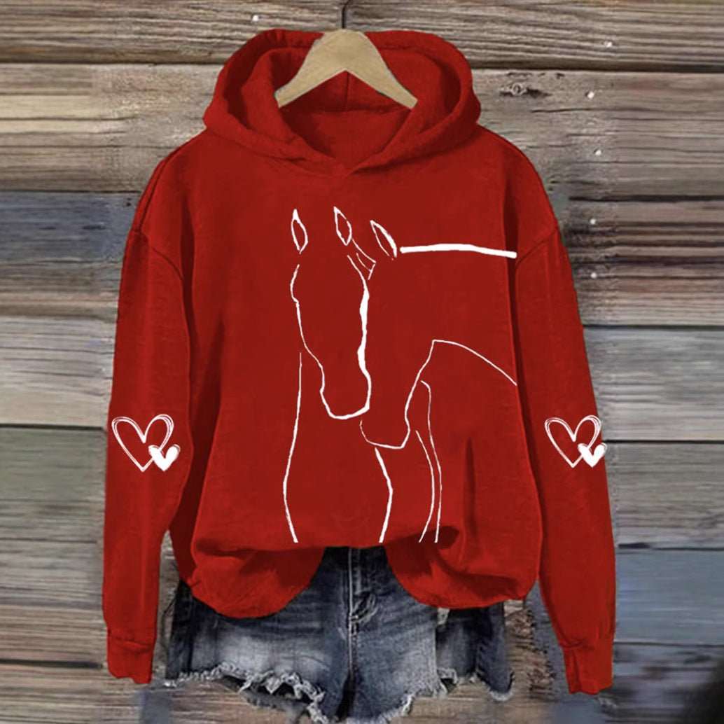 Loose Fit Hoodie with Simple Geometric Line-Art Pattern