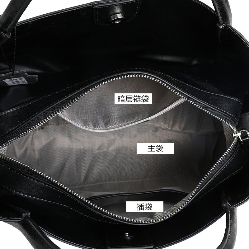 Black Genuine Leather Tote Handbag 40cm Practical Commuter Bag