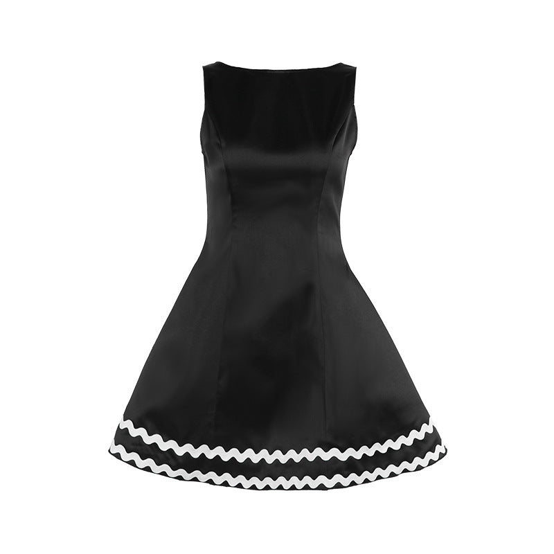 Black Sheath Backless High Waist A-Line Dress Sleeveless