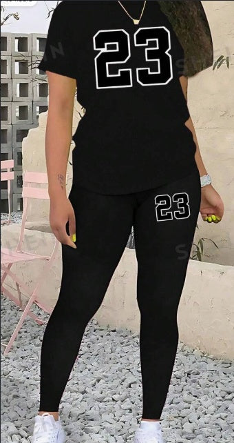 Digital Printed Women's Round Neck T-Shirt & Legging Set