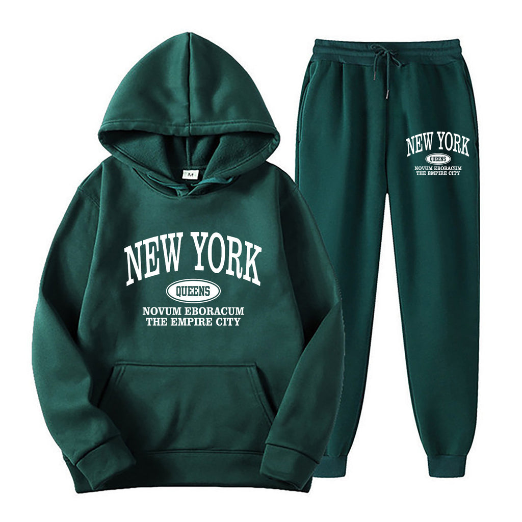 Men's Printed Hoodie Two-Piece Sweater Suit Polyester Fiber