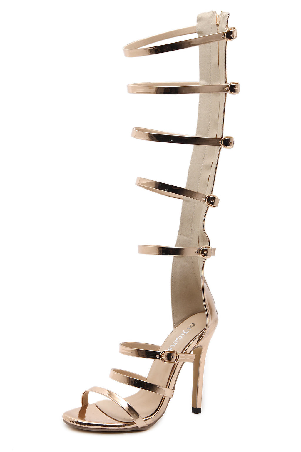 Gold High Heel Stiletto Sandal Boots Roman Style Women Open Toe PU