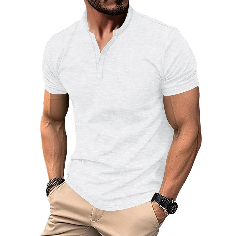 قميص كاجوال بأكمام قصيرة من القطن بلون سادة وتصميم قديم