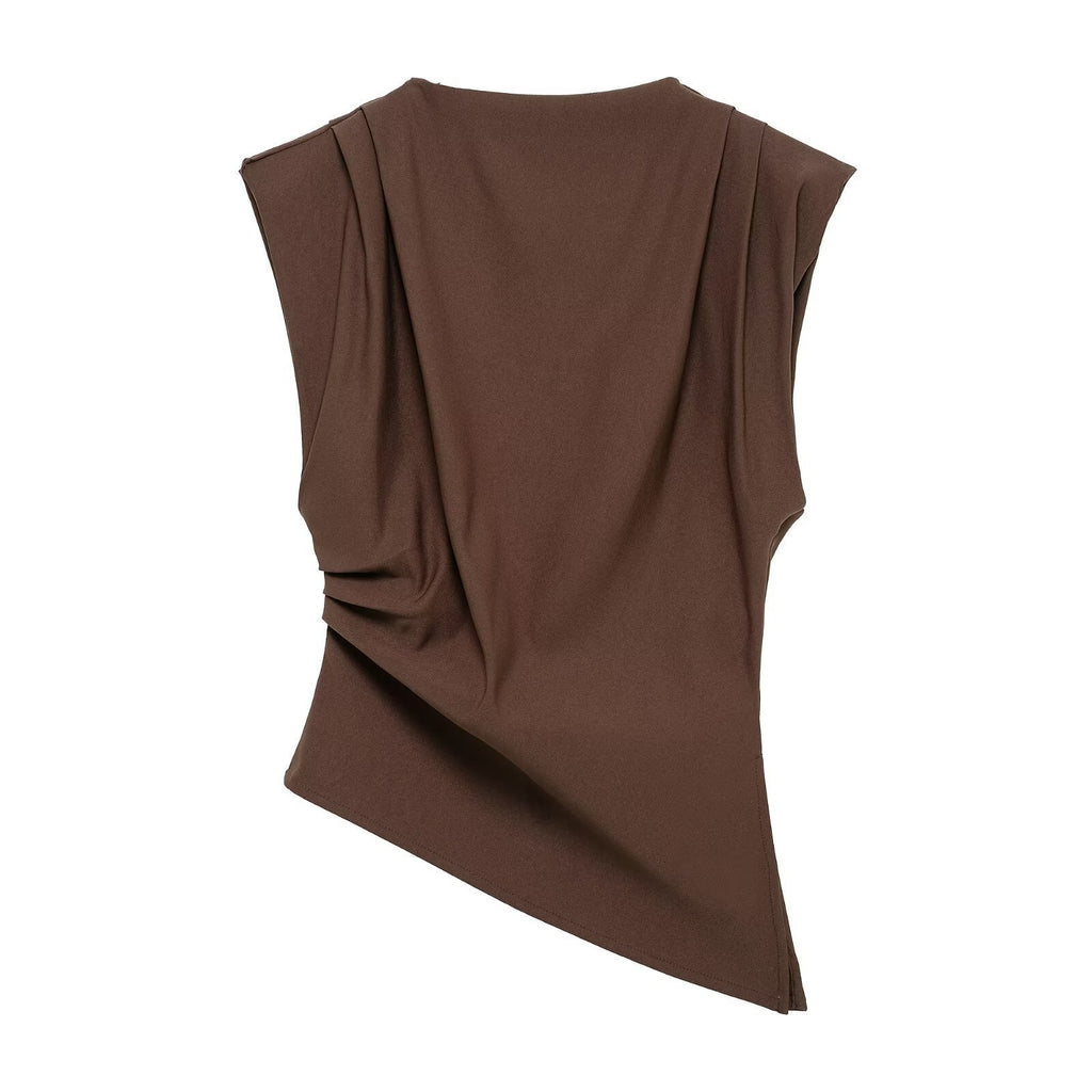 Pleated Padded Shoulder Slim Fit Top