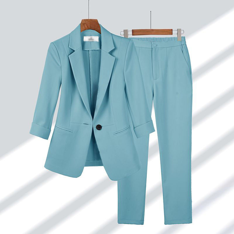 2pcs Women's Casual Blazer Set Solid Color Lapel Single-Breasted Jacket & Zipper Pants Office Suit