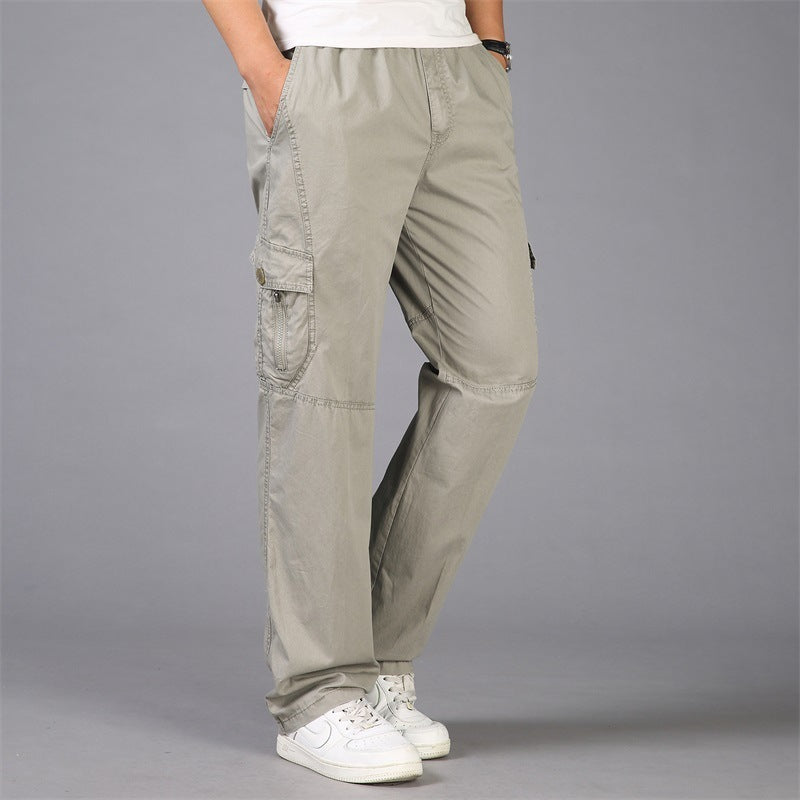 Thin Cotton Cargo Pants Loose Straight Leg Korean Style