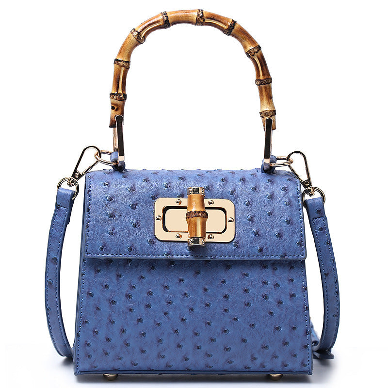 Trapezoid Bamboo PU Handbag with Lock – Portable Crossbody Shoulder Bag 18x8.5x16x11.5cm