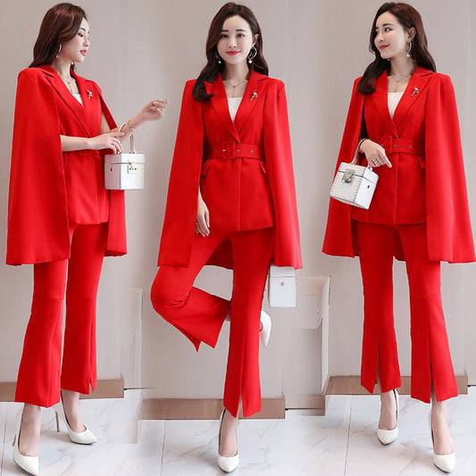 Solid color casual top and trousers suit