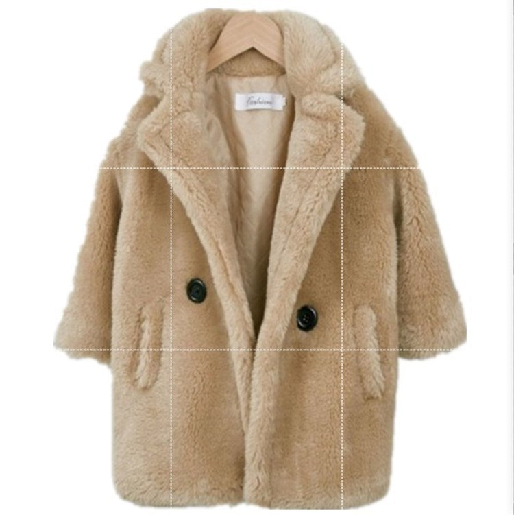Big Kids Cashmere Fur Coat for Autumn and Winter