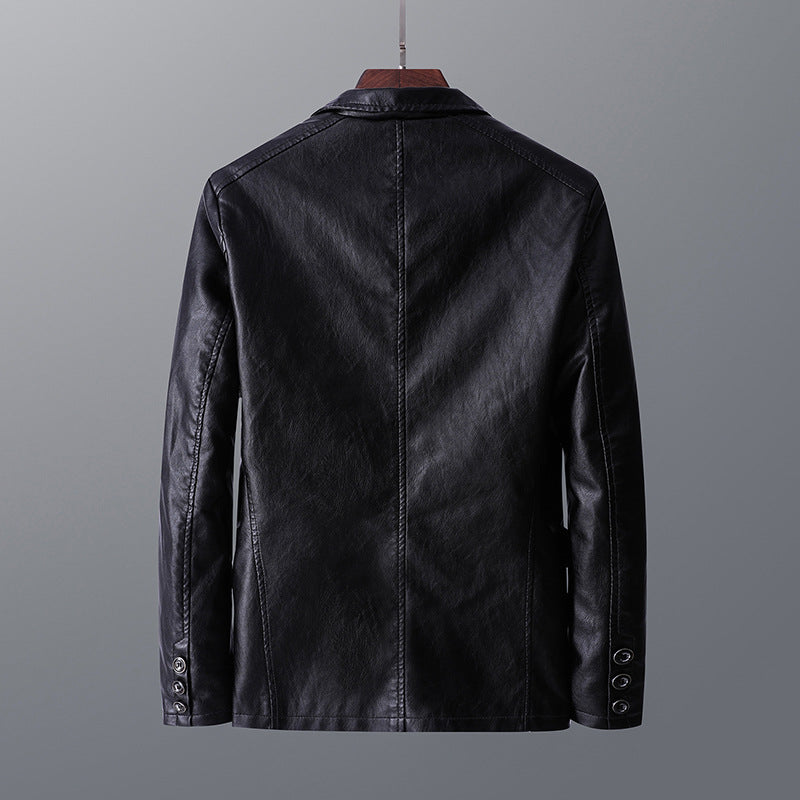Men's Thin Lapel Leather Jacket for Autumn and Winter