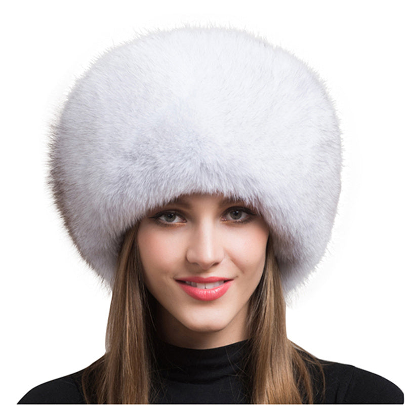 Chapeau dôme en fourrure de renard avec protection pour les oreilles pour femme