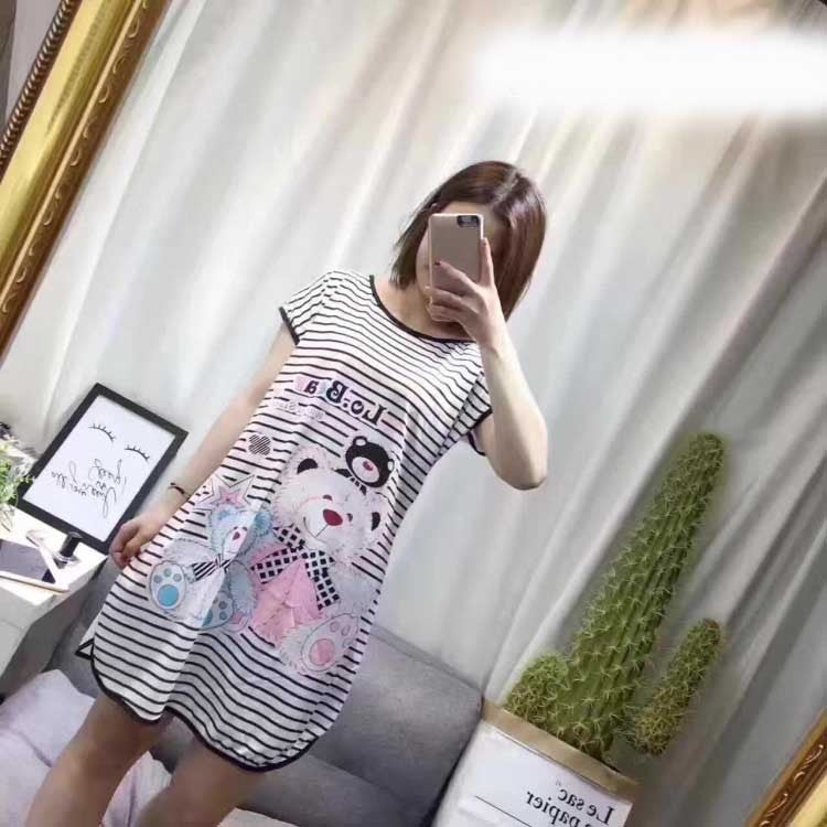 Women's Cartoon Milk Silk Short Sleeve Nightdress One-Piece