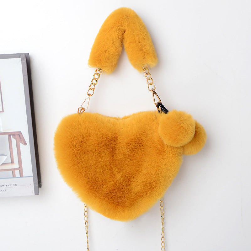 Love Bags Medium Soft Plush Heart Handbag with Zipper
