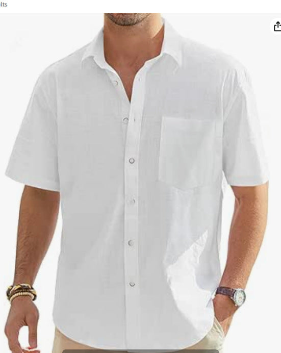 Men's Cotton Linen Short Sleeve Shirt Top