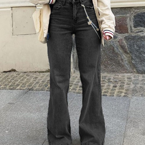 Denim Temperament Commuter Mini Slacks Dark Trousers
