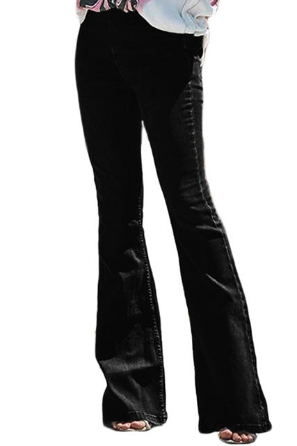 Wide-Leg Flared Jeans Polyester Slim Pants