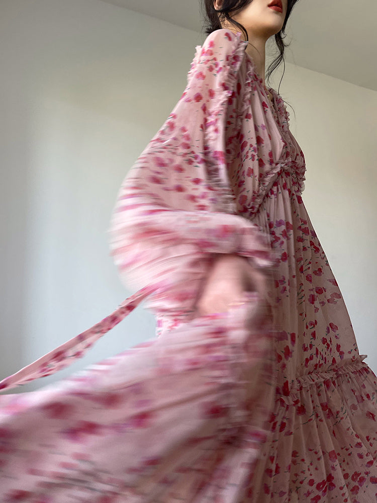 Gentle Puff Sleeve Floral Tea Break Dress