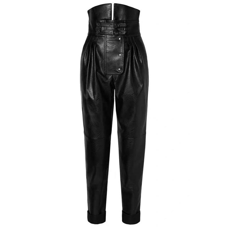 Leather tapered pants