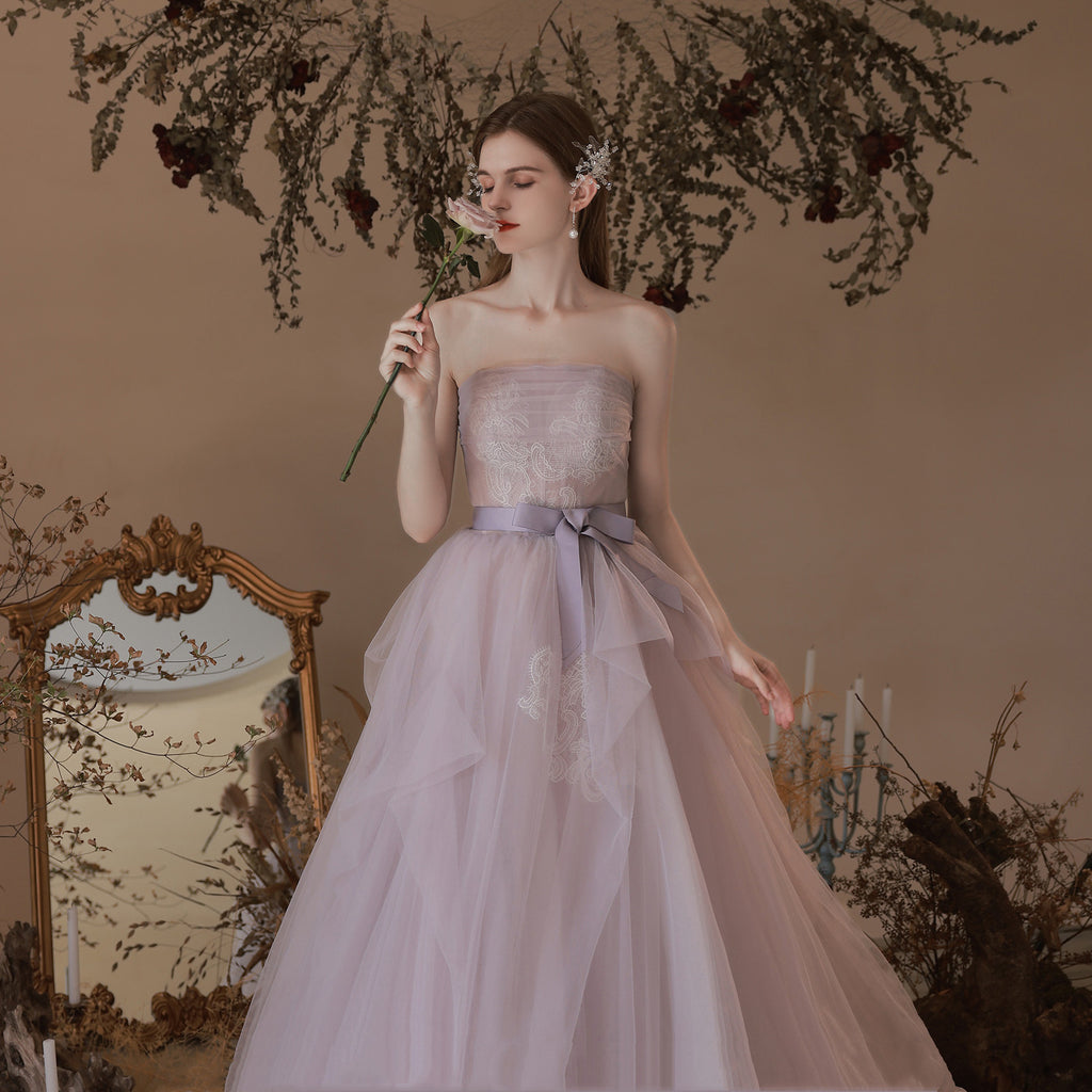Robe longue bustier violette en polyester pour femme