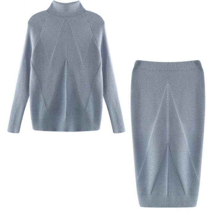 Pull col roulé tricoté de style européen et américain avec jupe chaude ajustée