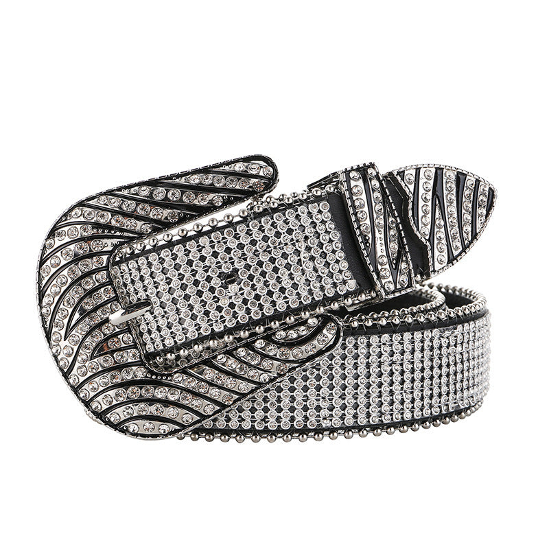 Women's Zebra Pattern Diamond Belt with PU Buckle