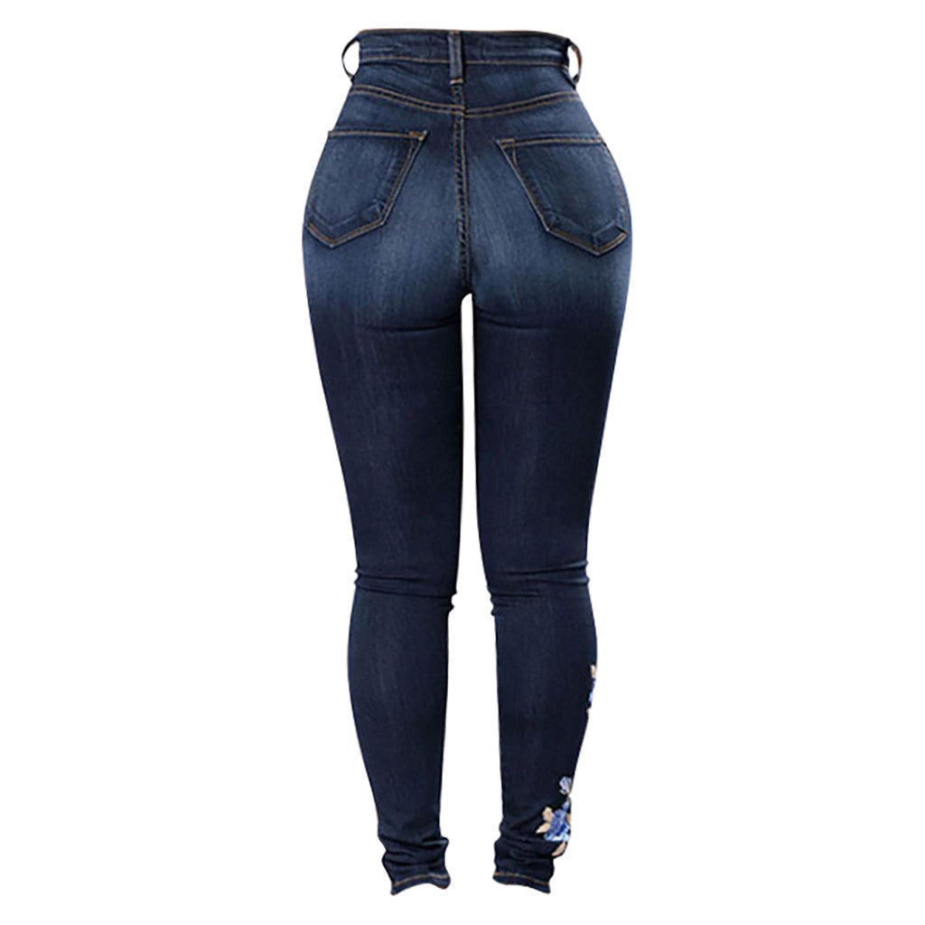 European & American Embroidered Cotton Jeans