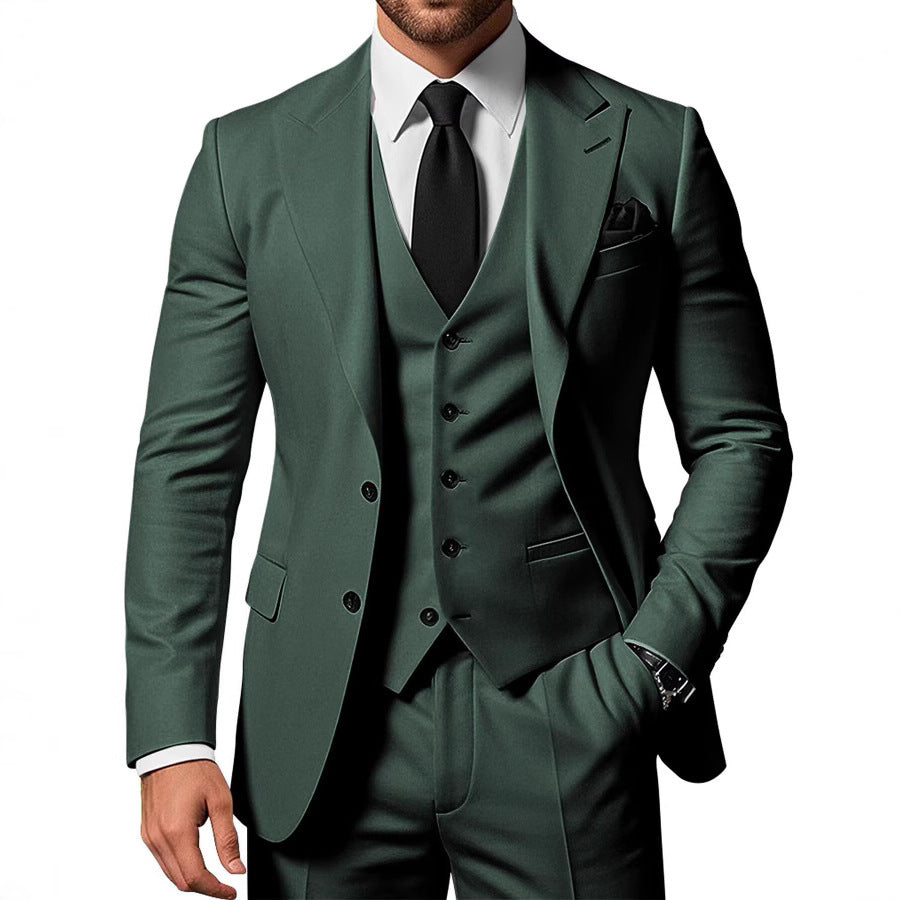 Ensemble 3 pièces uni pour homme : veste, gilet et pantalon à boucle
