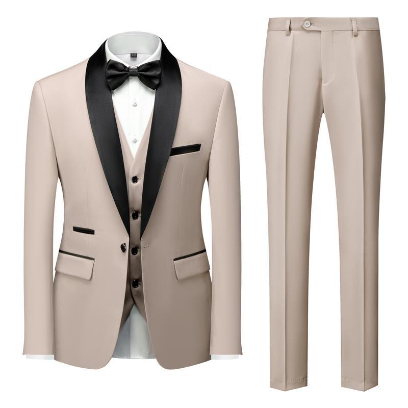 Men's Three-Piece Slim Fit Suit Set Green Collar for Wedding Performance and Formal Events