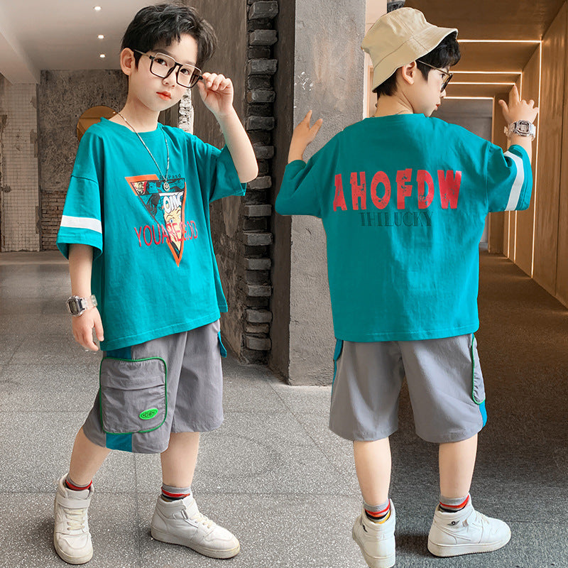 Boys Summer Short-Sleeve Cotton Two-Piece Suit