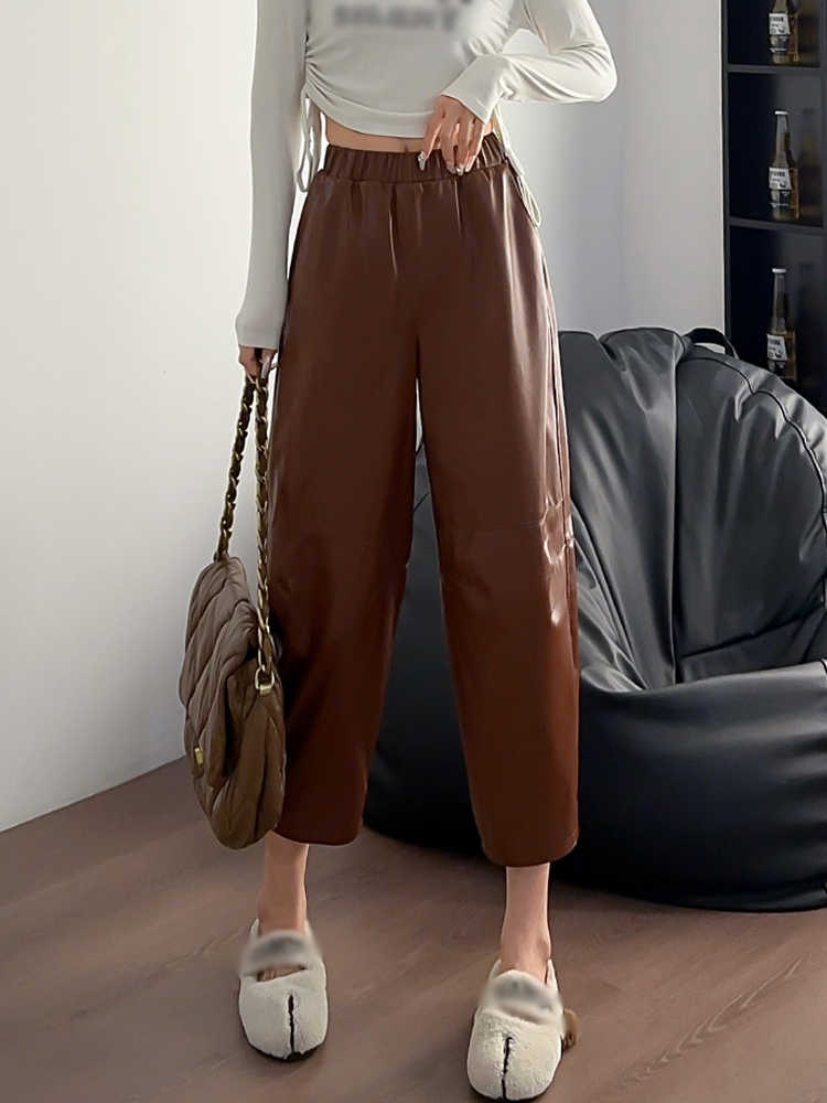 Women's Casual Wide-Leg Leather Trousers