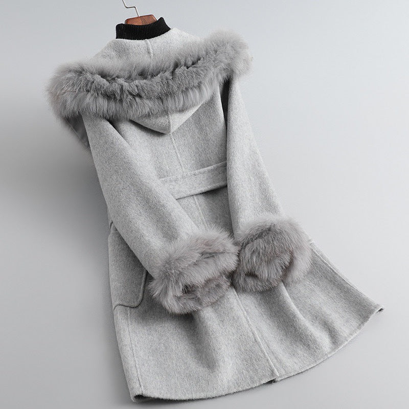 Women's Autumn Winter Sheepskin Woolen Slim Fit Coat