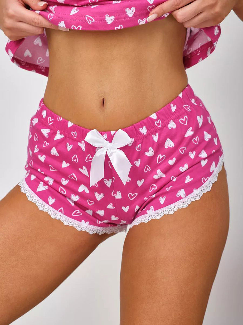 Ensemble de pyjama pour femme avec short à bretelles motif cœur, en polyester, tailles S-L