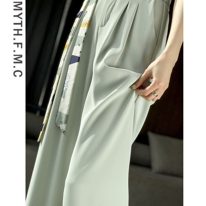 High Waist Narrow Ice Silk Wide-Leg Pants