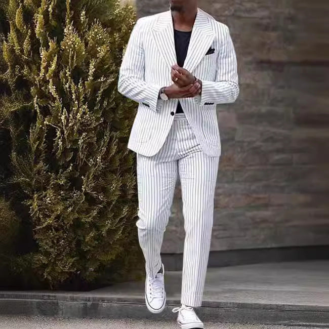 American Light Luxury White Striped Business Casual Suit Trousers Slim Fit