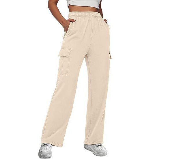 Women's High Waist Pocket Overalls Casual Pants Polyester