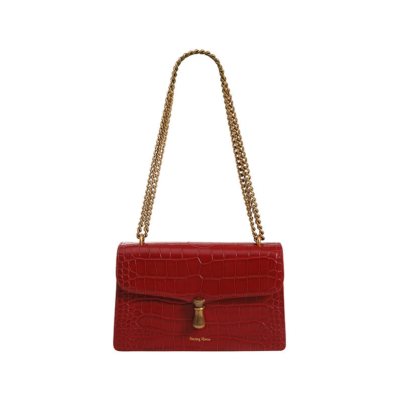 Niche Leather Women's One-Shoulder Messenger Chain Bag with Crocodile Pattern