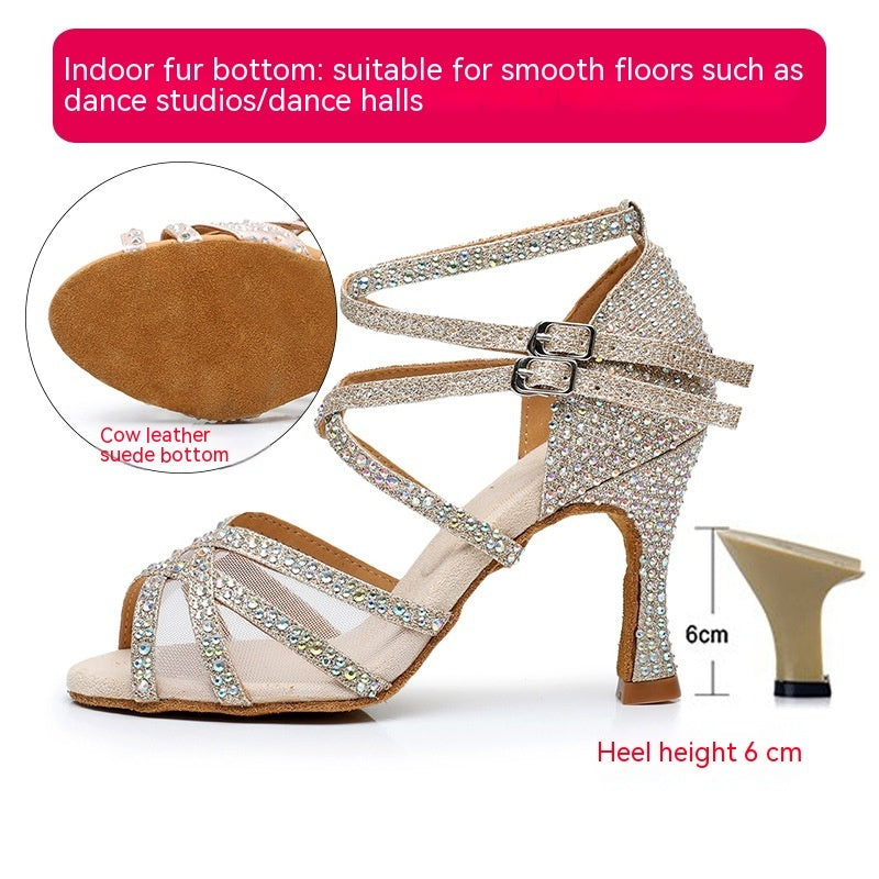 Women's Latin Dance Sandals Soft Bottom Mid-High Heel Indoor