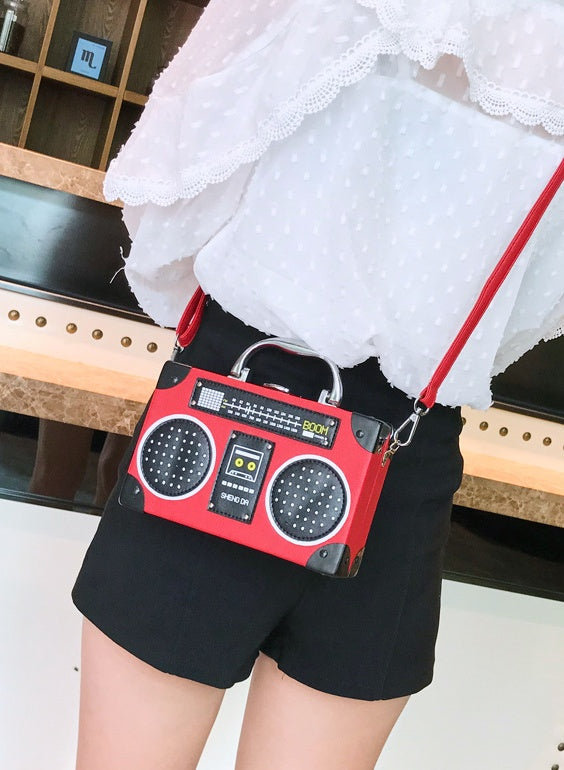 Sequins Box Radio Handbag Bright Surface Harajuku Messenger Bag 19x12x5cm