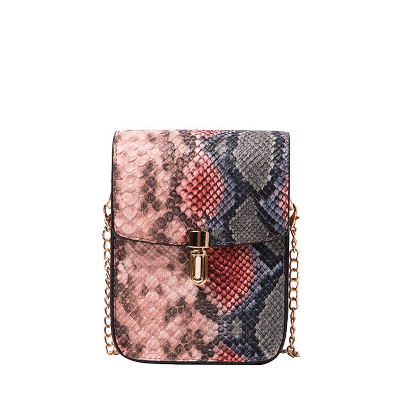 Snakeskin One-Shoulder Lock Bag for Women
