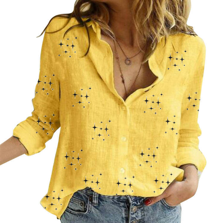 European & American Printed Loose Long-Sleeve Cotton Top