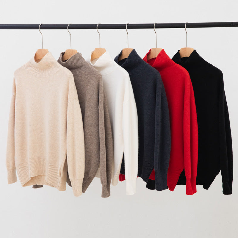 Pull col roulé en cachemire et pure laine extra-épais pour femme
