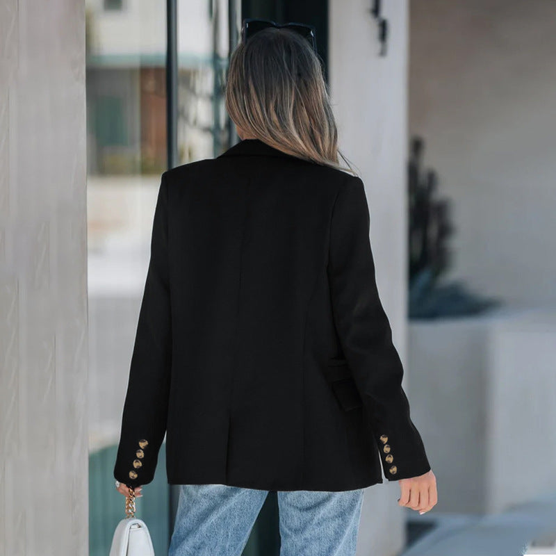 Blazer noir ajusté à col tailleur pour femme