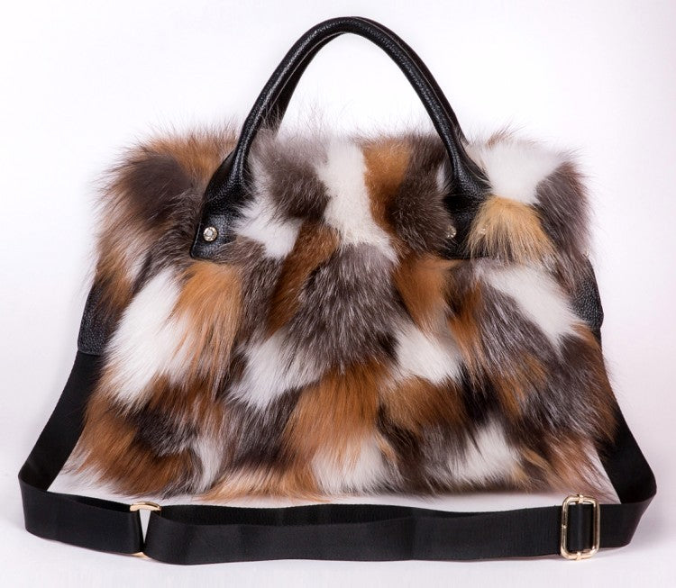 Sac à bandoulière en cuir de vachette et laine avec ceinture décorative