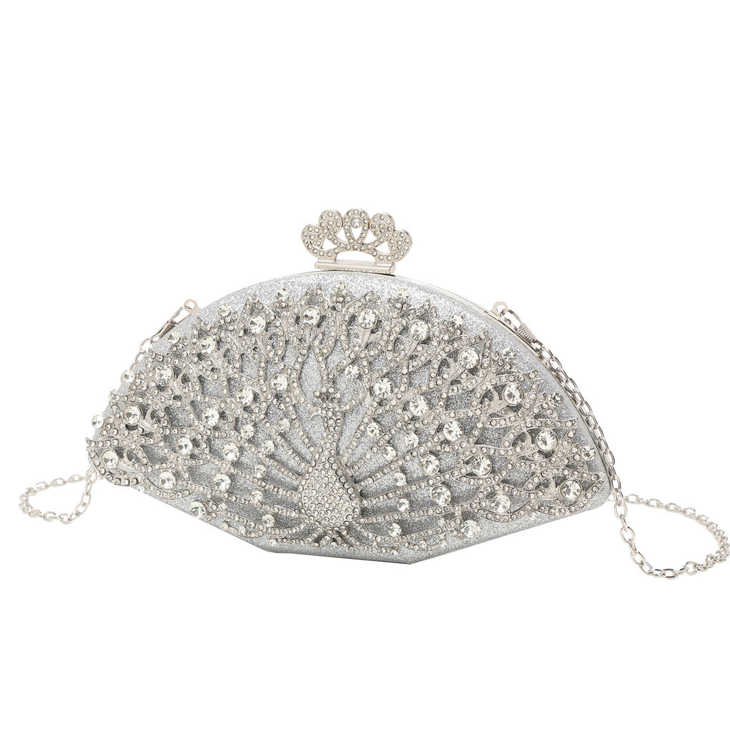 Sac de soirée pour femmes, forme coquillage en PU avec diamants, argent et or
