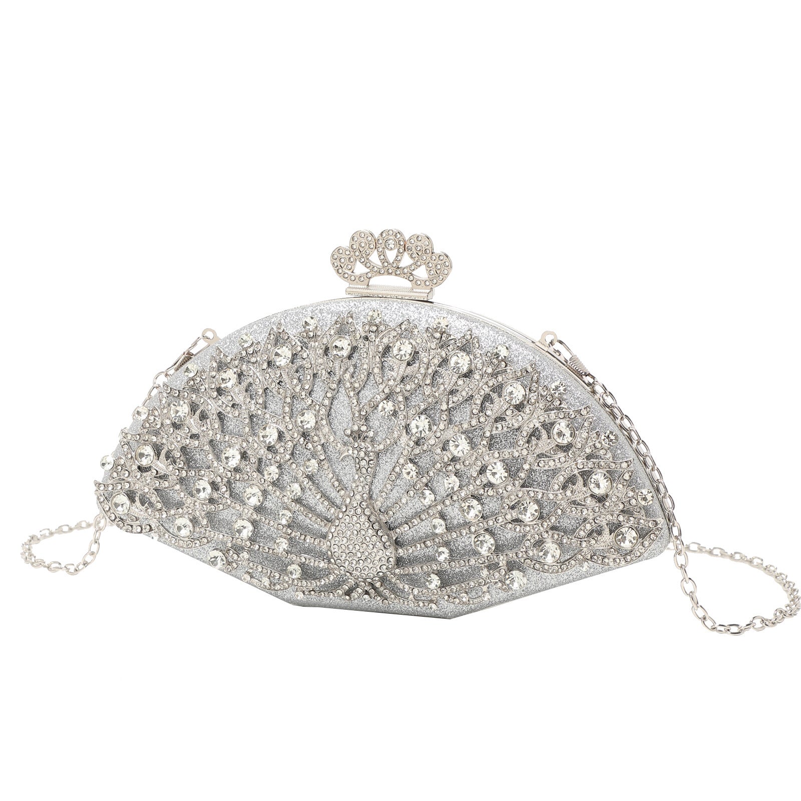 Sac de soirée pour femmes, forme coquillage en PU avec diamants, argent et or
