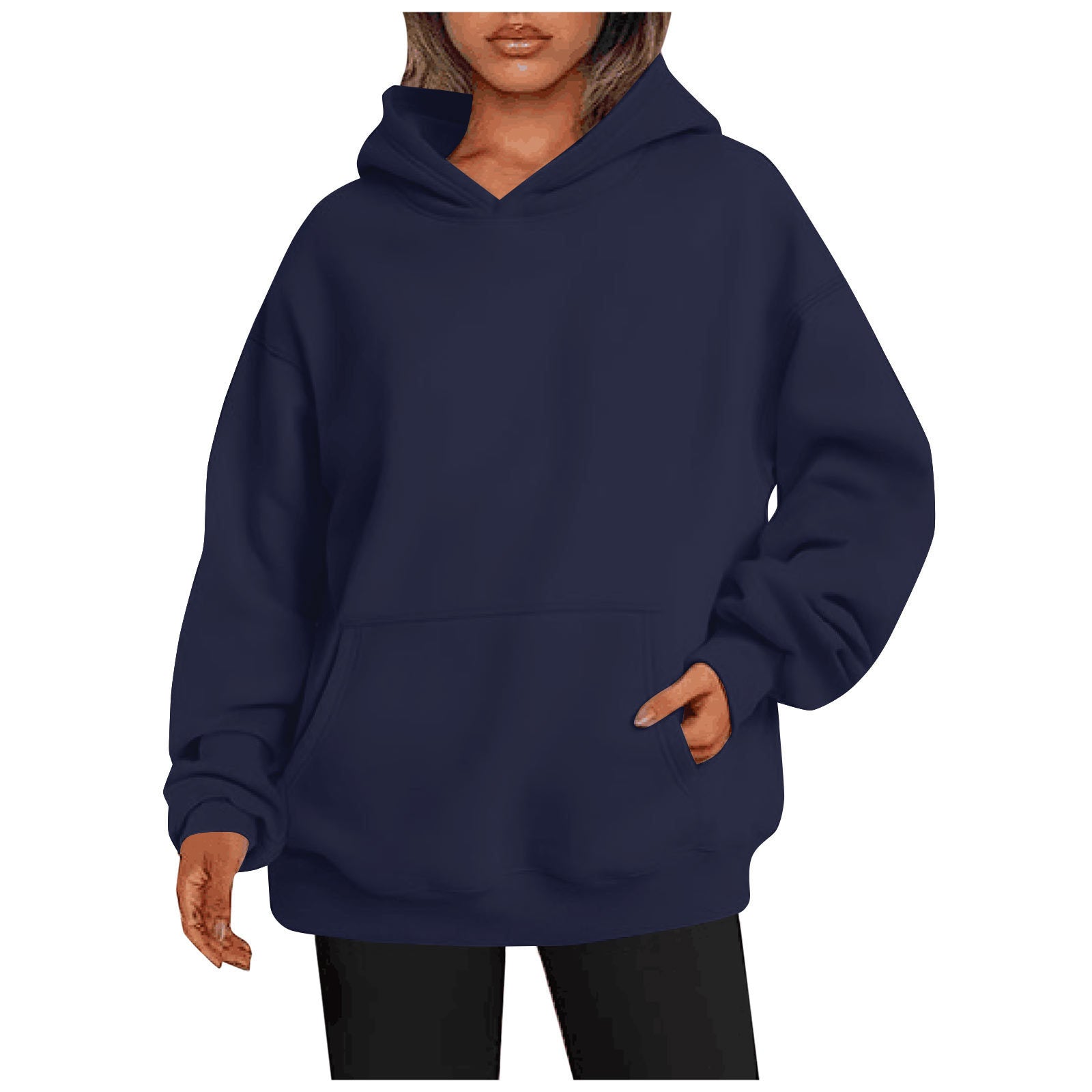 Sweat-shirt à capuche oversize uni avec poches pour femme - Pullover, Polyester, S-XXL