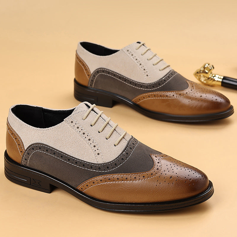 Chaussures Richelieu en cuir décontractées pour homme grande taille à bout pointu