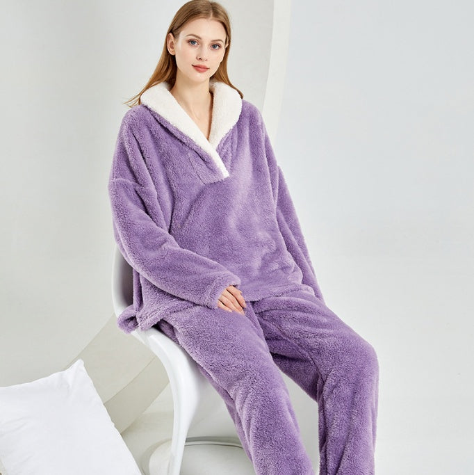Ensemble de pyjama en flanelle polaire de corail épaissie pour couples