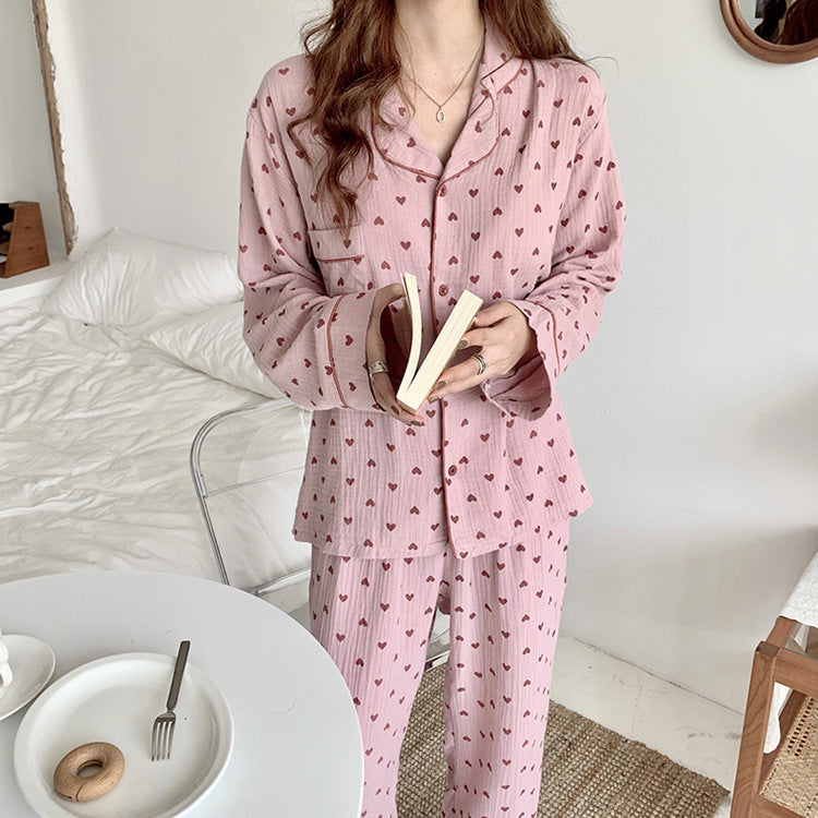 Women's Cotton Long-Sleeve Loose Two-Piece Lounge Set
